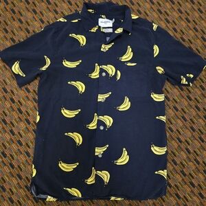 Goodfellow & Co Mens Button Up Shirt Small Blue Banana Print Short Sleeve
